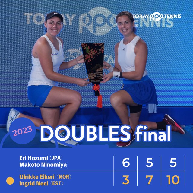 東レPPOテニス2023/ダブルス優勝 ウルリカ・エイケリ選手/イングリッド・ニール選手 おめでとうございます!